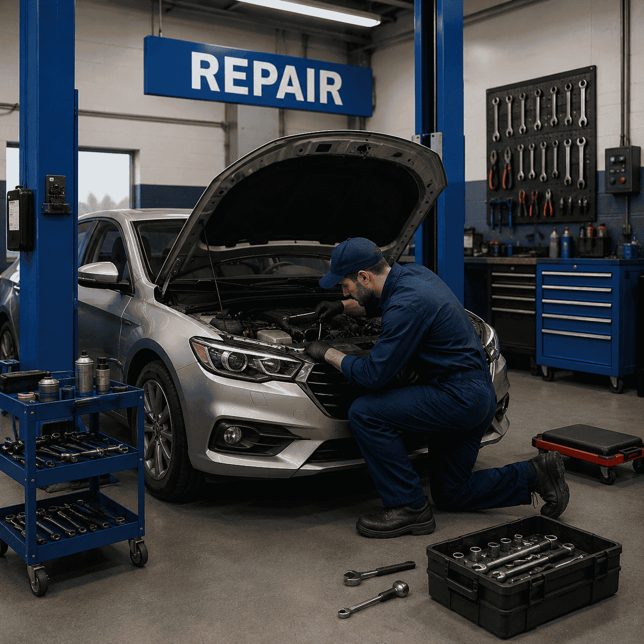 Vehicle diagnosis and repair illustration