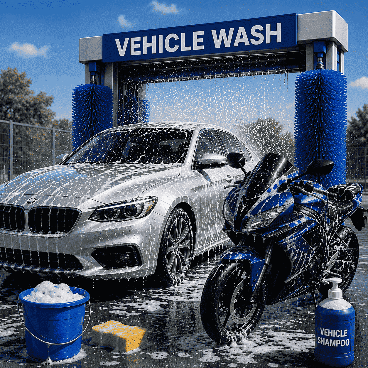 Car and bike washing illustration